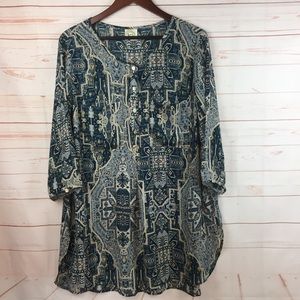 Fig and Flower 2X Blouse Tunic Green